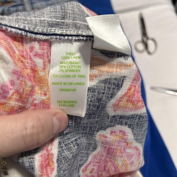 Lilly Pulitzer Pants Womens Medium Navy Pink The Beach Pant Linen Pull On Floral - Picture 8 of 11